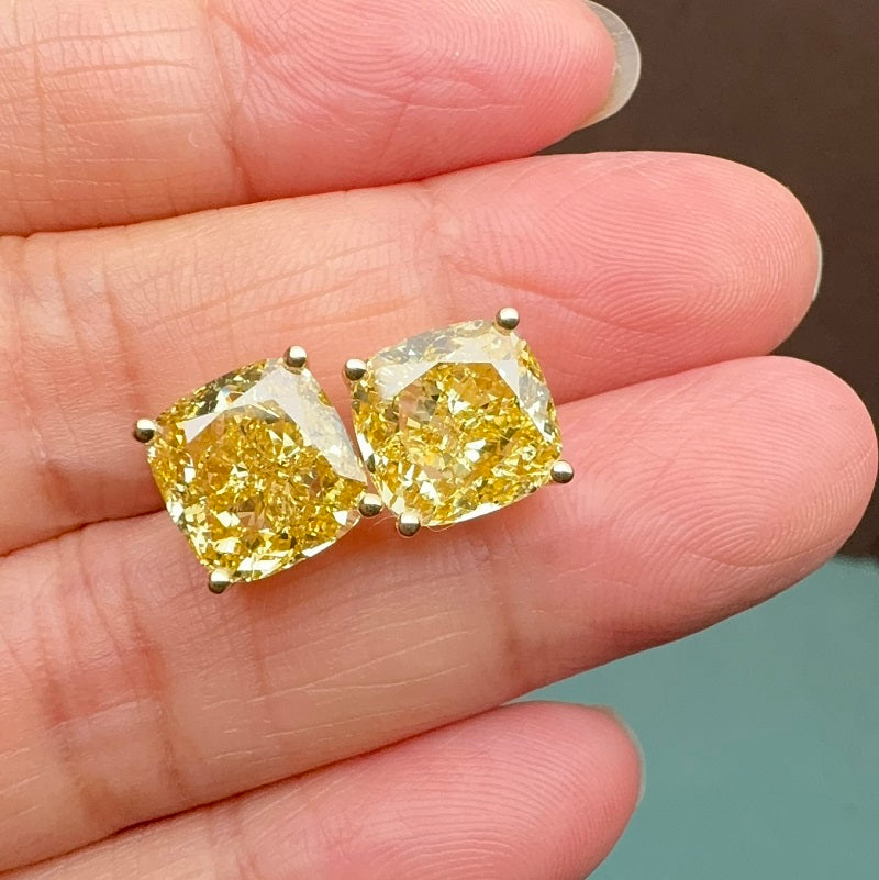 Pirmiana Custom Design 18k Yellow Gold total 6.11ct each  Lab Grown Yellow Diamond Earring Studs
