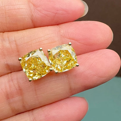 Pirmiana Custom Design 18k Yellow Gold total 6.11ct each  Lab Grown Yellow Diamond Earring Studs