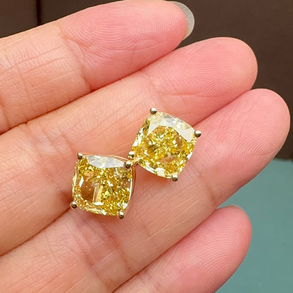 Pirmiana Custom Design 18k Yellow Gold total 6.11ct each  Lab Grown Yellow Diamond Earring Studs