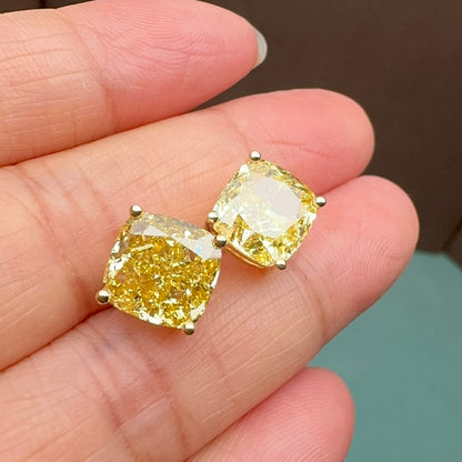 Pirmiana Custom Design 18k Yellow Gold total 6.11ct each  Lab Grown Yellow Diamond Earring Studs