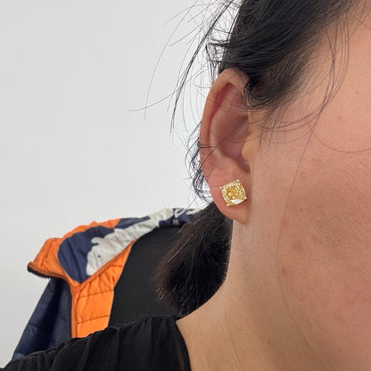 Pirmiana Custom Design 18k Yellow Gold total 6.11ct each  Lab Grown Yellow Diamond Earring Studs