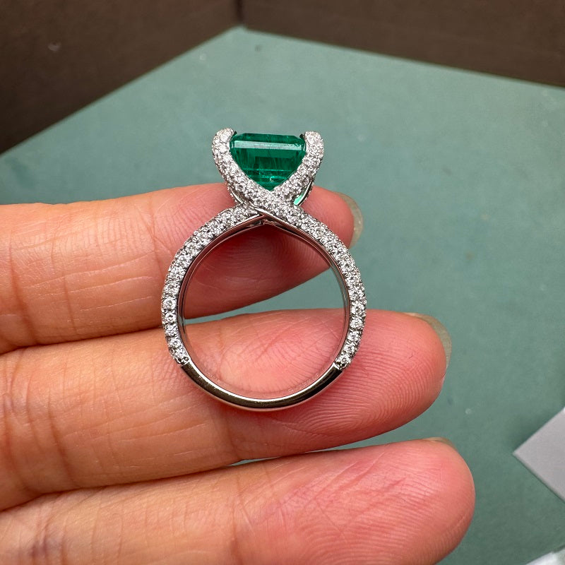 Pirmiana Custom Design 18K White Gold 5.685ct Lab Grown Emerald Ring