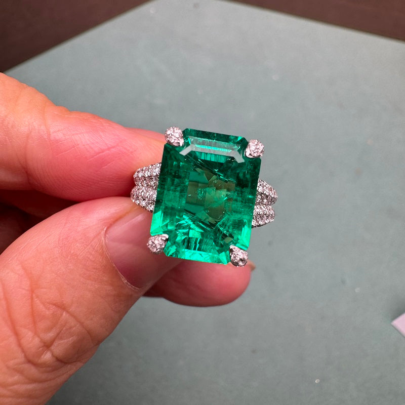 Pirmiana Custom Design 18K White Gold 5.685ct Lab Grown Emerald Ring