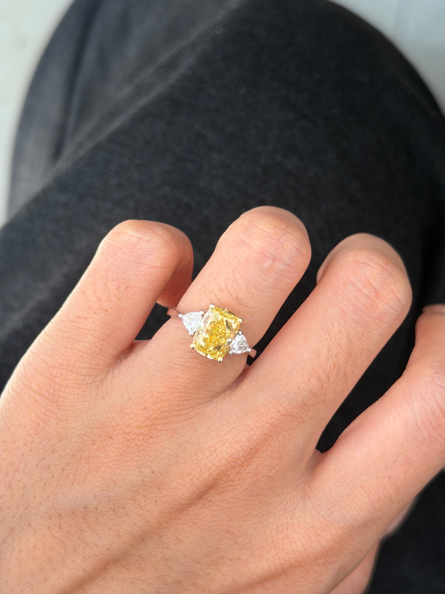 Pirmiana Jewelry Customized 14K Gold 3ct yellow Lab Grown Diamond Three Stone Engagement Rings for Women Fine Jewelry