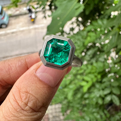 Pirmiana New Design Titanium Ring with 3ct Asscher Cut Lab Grown Emerald Single Stone Ring Design