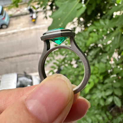 Pirmiana New Design Titanium Ring with 3ct Asscher Cut Lab Grown Emerald Single Stone Ring Design