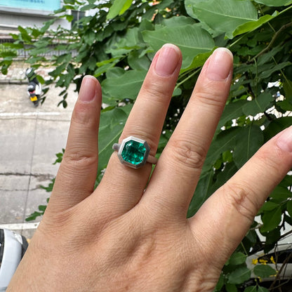 Pirmiana New Design Titanium Ring with 3ct Asscher Cut Lab Grown Emerald Single Stone Ring Design