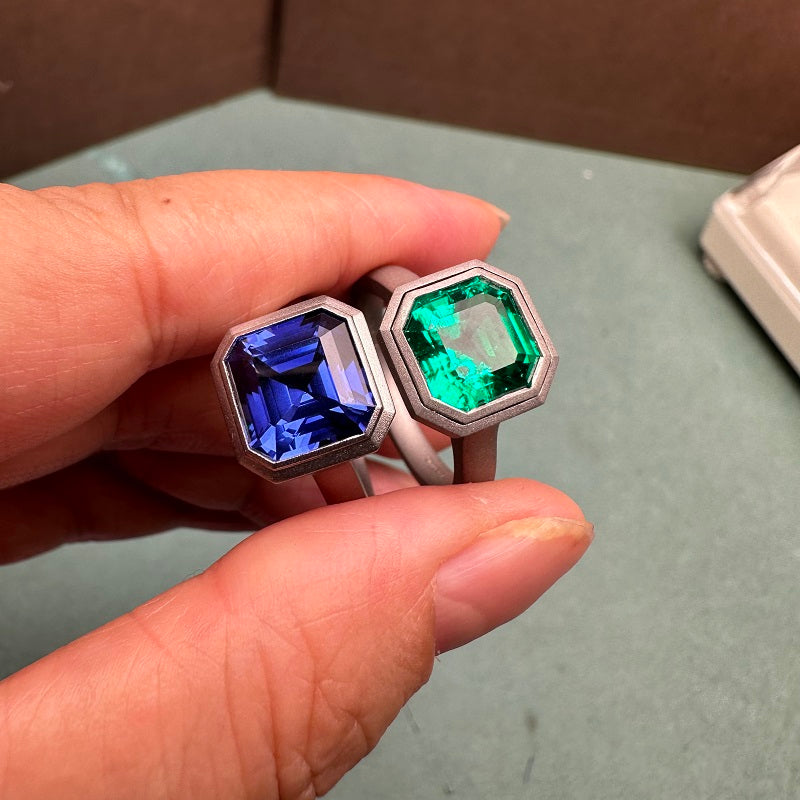 Pirmiana New Design Titanium Ring with 3ct Asscher Cut Lab Grown Emerald Single Stone Ring Design