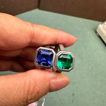 Pirmiana New Design Titanium Ring with 3ct Asscher Cut Lab Grown Emerald Single Stone Ring Design