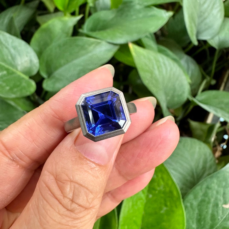 Pirmiana New Design Titanium Ring with 3ct Asscher Cut Lab Grown Emerald Single Stone Ring Design