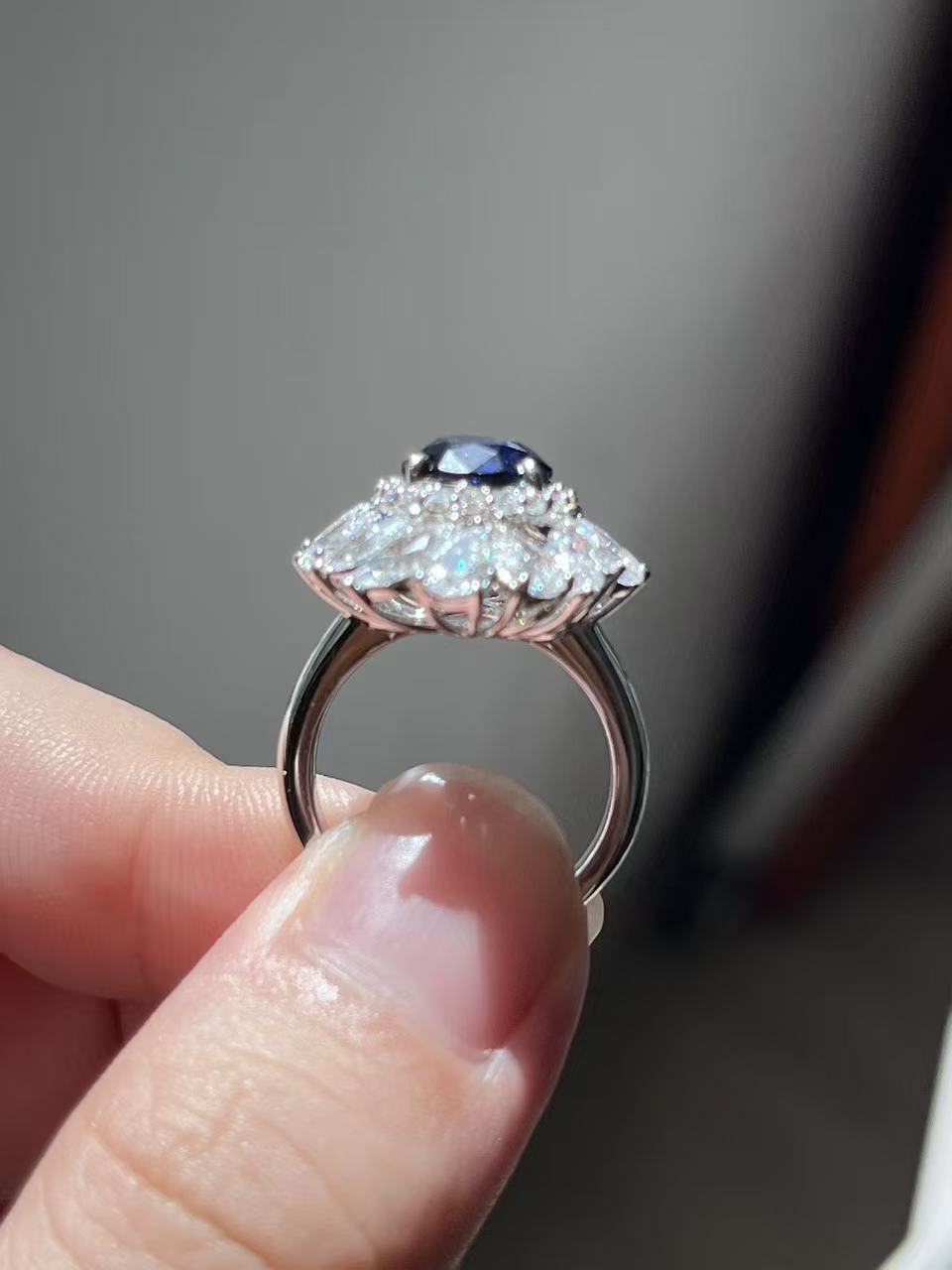 Pirmiana Jewelry Custom Design Ruif Jewelry Elegant Design Platinum 4ct Oval shaped Lab Grown Royal Sapphire AND side  about Lab Grown Diamond Ring Engagement Wedding Band Rings for Women Fine Jewelry for Beautiful Gift