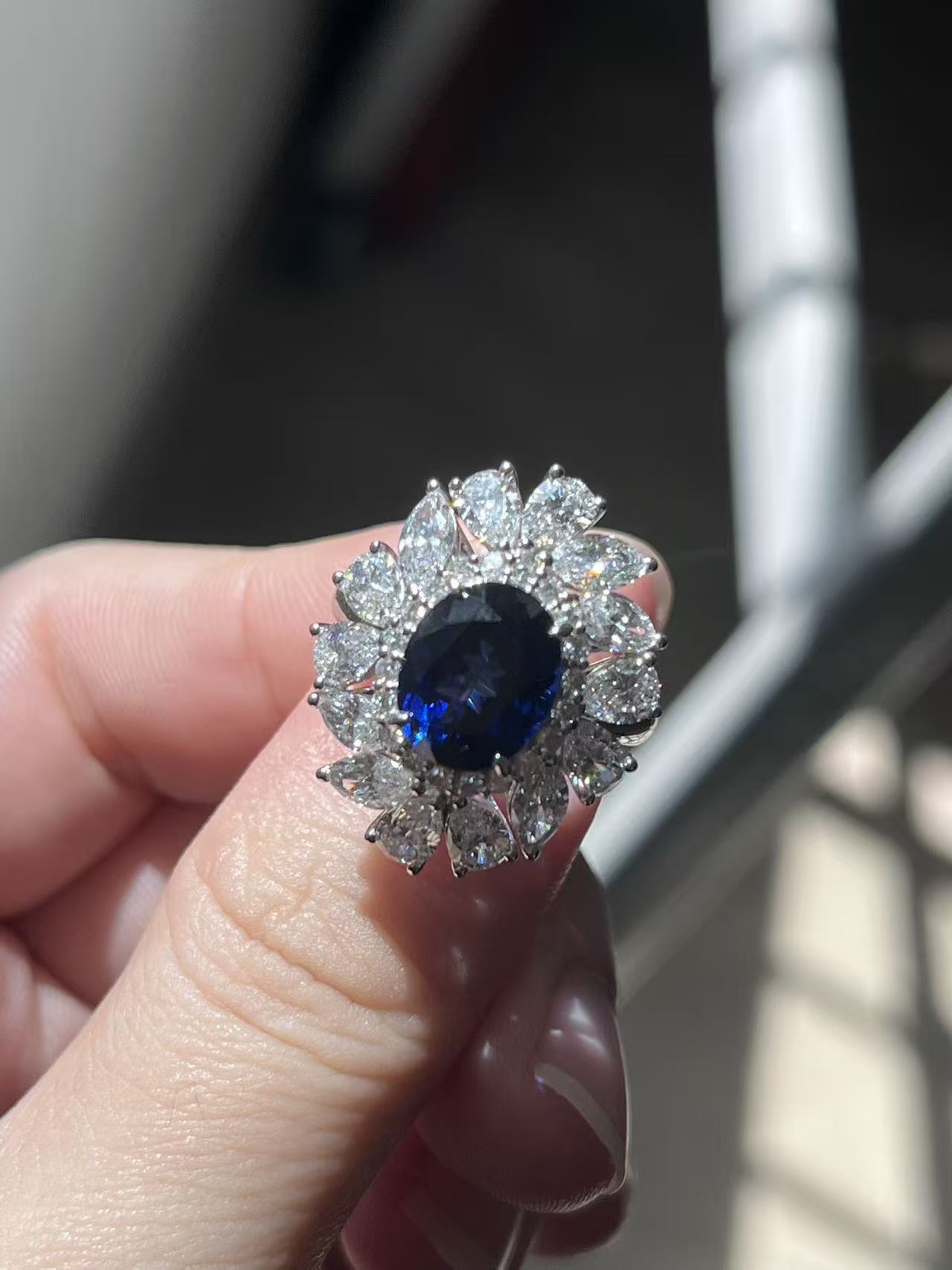 Pirmiana Jewelry Custom Design Ruif Jewelry Elegant Design Platinum 4ct Oval shaped Lab Grown Royal Sapphire AND side  about Lab Grown Diamond Ring Engagement Wedding Band Rings for Women Fine Jewelry for Beautiful Gift