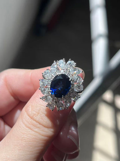 Pirmiana Jewelry Custom Design Ruif Jewelry Elegant Design Platinum 4ct Oval shaped Lab Grown Royal Sapphire AND side  about Lab Grown Diamond Ring Engagement Wedding Band Rings for Women Fine Jewelry for Beautiful Gift