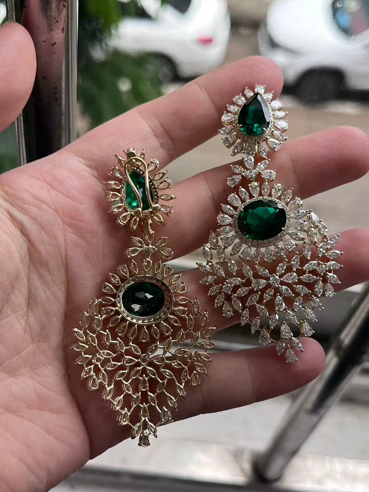 Pirmiana Hot Sale 8x12 mm total 14ct Lab Grown Emerald Earrings 14K Yellow Gold Girlfriend Gift