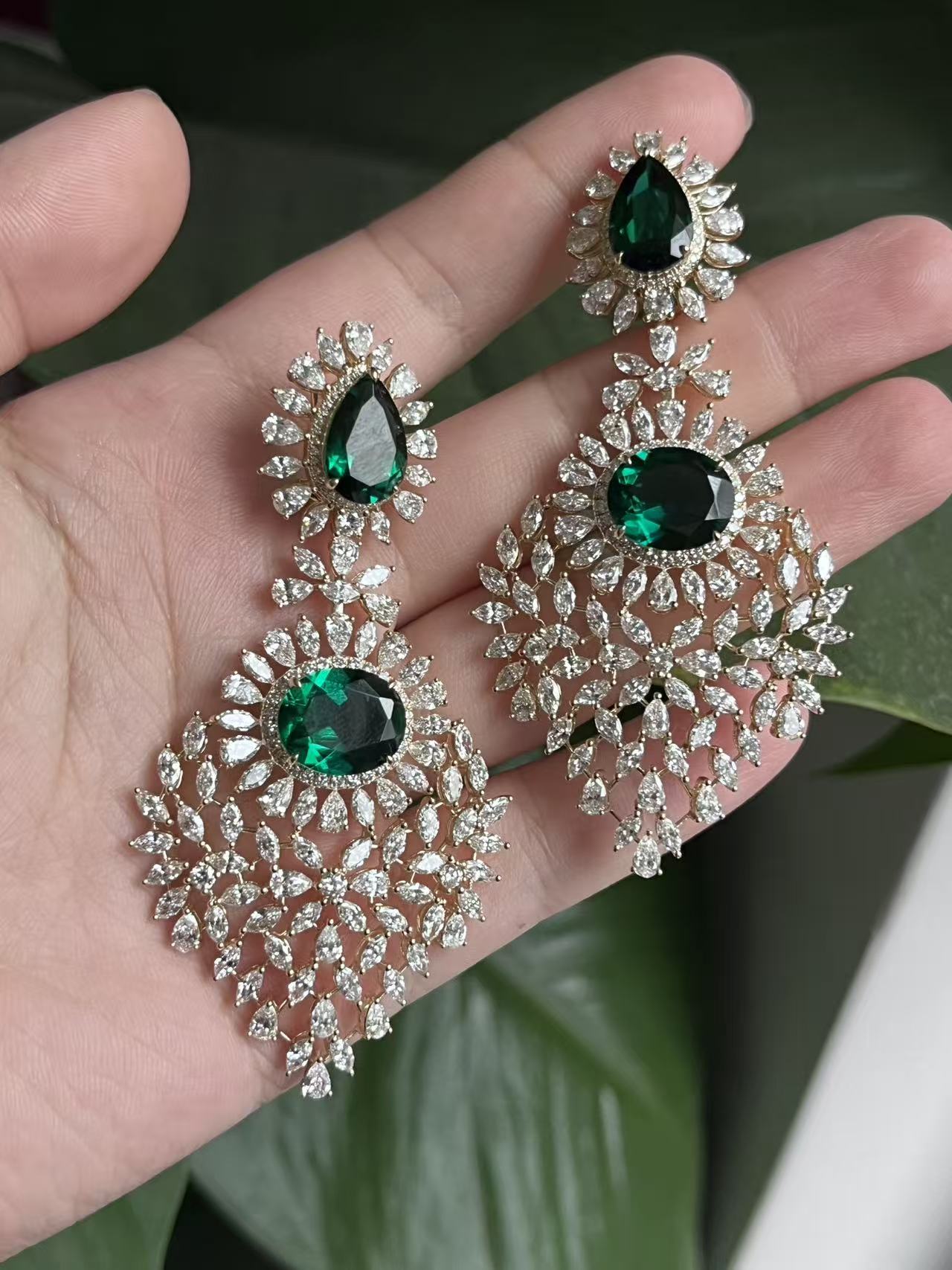Pirmiana Hot Sale 8x12 mm total 14ct Lab Grown Emerald Earrings 14K Yellow Gold Girlfriend Gift