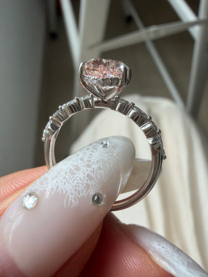 Pirmiana Jewelry Custom Design Ruif Jewelry Elegant Design 14k white gold 2.5ct Oval shaped Lab Grown Pink Diamond Ring Engagement Wedding Band Rings for Women Fine Jewelry for Beautiful Gift