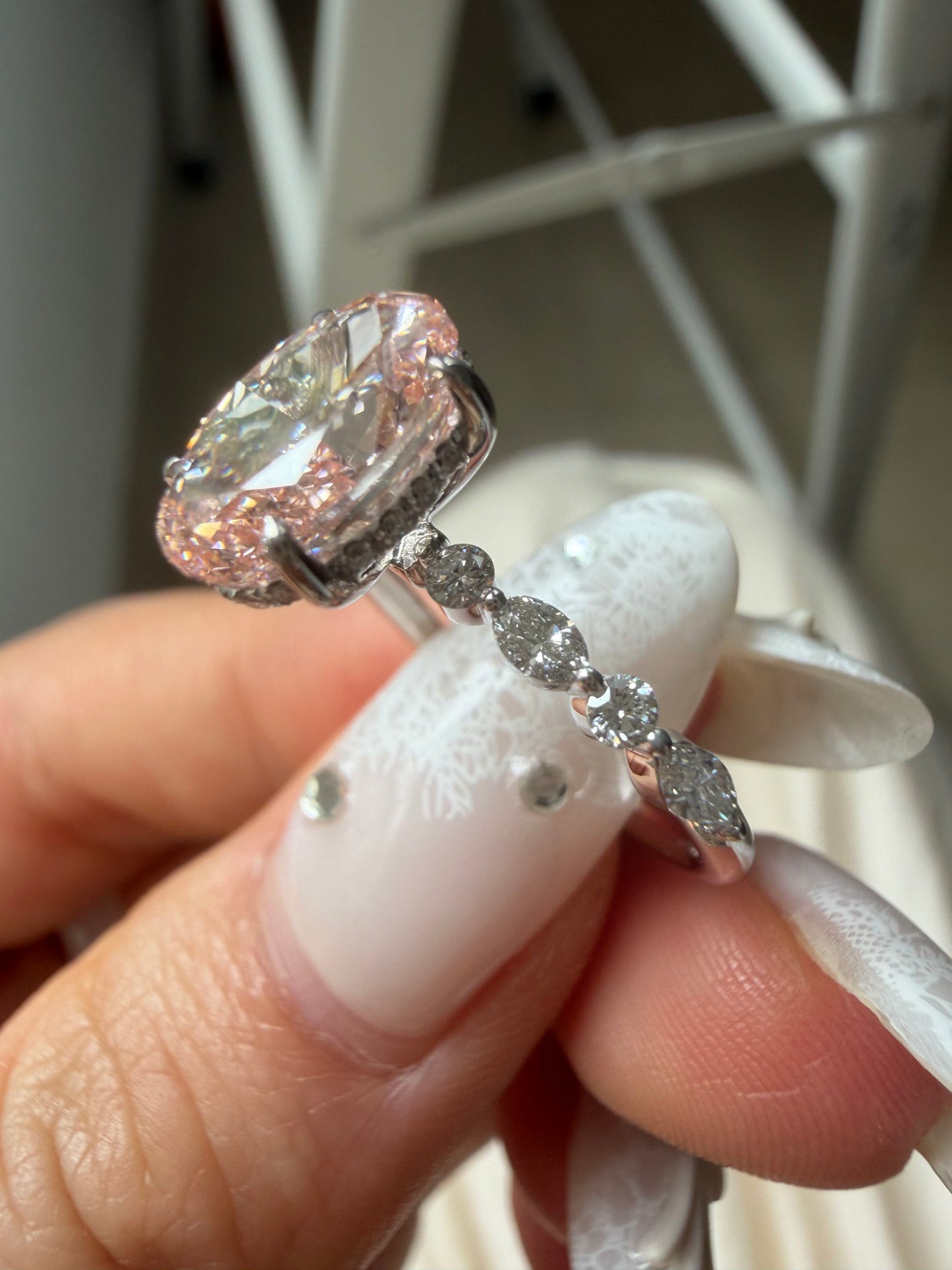Pirmiana Jewelry Custom Design Ruif Jewelry Elegant Design 14k white gold 2.5ct Oval shaped Lab Grown Pink Diamond Ring Engagement Wedding Band Rings for Women Fine Jewelry for Beautiful Gift