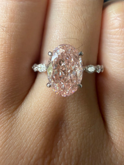 Pirmiana Jewelry Custom Design Ruif Jewelry Elegant Design 14k white gold 2.5ct Oval shaped Lab Grown Pink Diamond Ring Engagement Wedding Band Rings for Women Fine Jewelry for Beautiful Gift