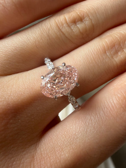 Pirmiana Jewelry Custom Design Ruif Jewelry Elegant Design 14k white gold 2.5ct Oval shaped Lab Grown Pink Diamond Ring Engagement Wedding Band Rings for Women Fine Jewelry for Beautiful Gift