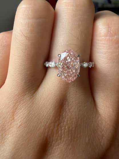 Pirmiana Jewelry Custom Design Ruif Jewelry Elegant Design 14k white gold 2.5ct Oval shaped Lab Grown Pink Diamond Ring Engagement Wedding Band Rings for Women Fine Jewelry for Beautiful Gift