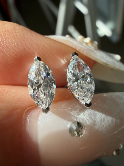 Pirmiana Custom Design 18K White Gold Earrings Stubs for Women Daily Wear 0.7CT Each Marquise Shape Lab Grown Diamond Jewelry