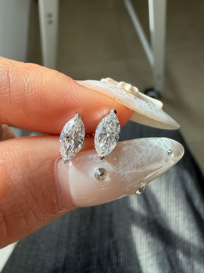 Pirmiana Custom Design 18K White Gold Earrings Stubs for Women Daily Wear 0.7CT Each Marquise Shape Lab Grown Diamond Jewelry
