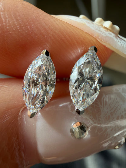 Pirmiana Custom Design 18K White Gold Earrings Stubs for Women Daily Wear 0.7CT Each Marquise Shape Lab Grown Diamond Jewelry
