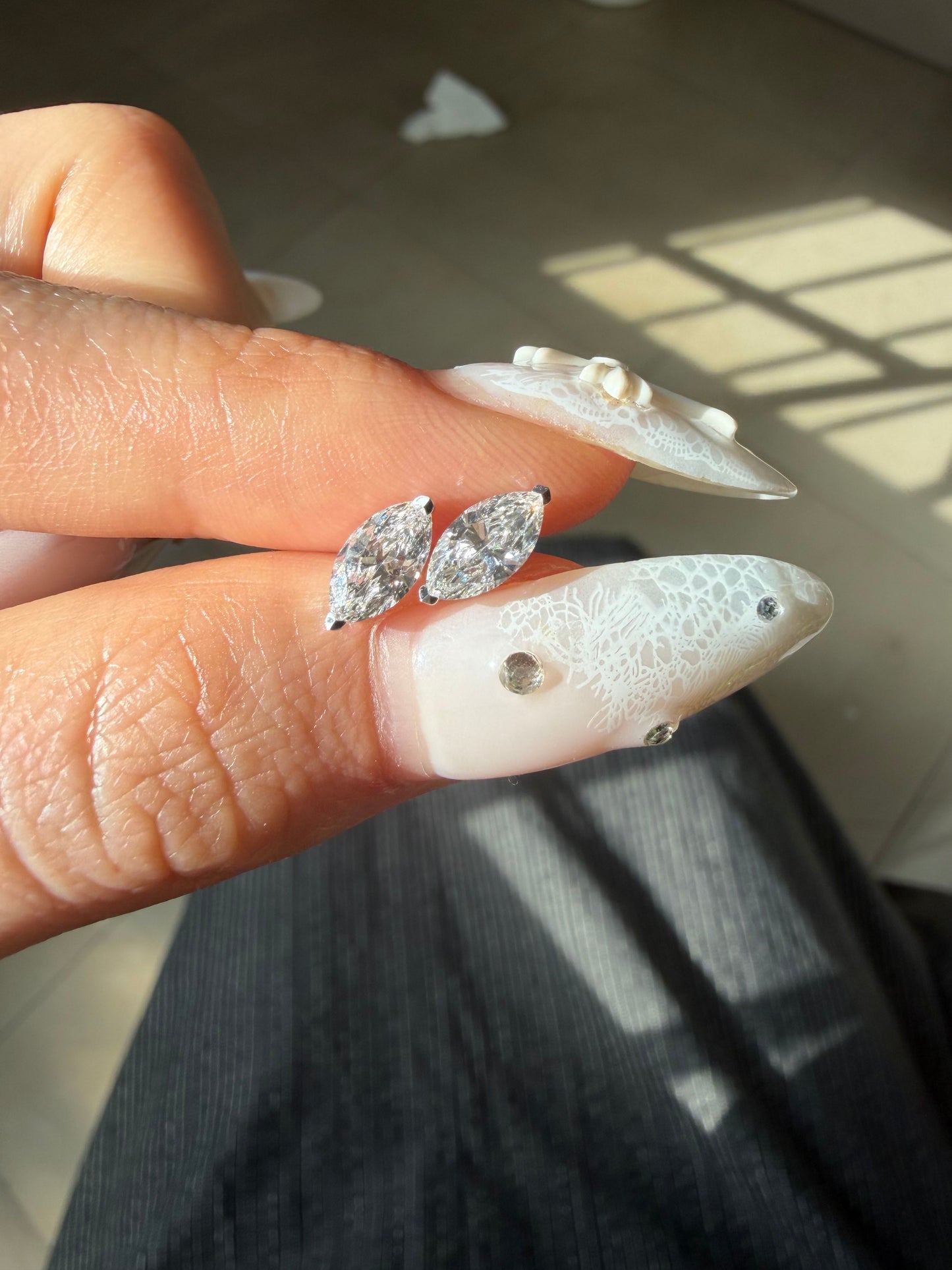 Pirmiana Custom Design 18K White Gold Earrings Stubs for Women Daily Wear 0.7CT Each Marquise Shape Lab Grown Diamond Jewelry
