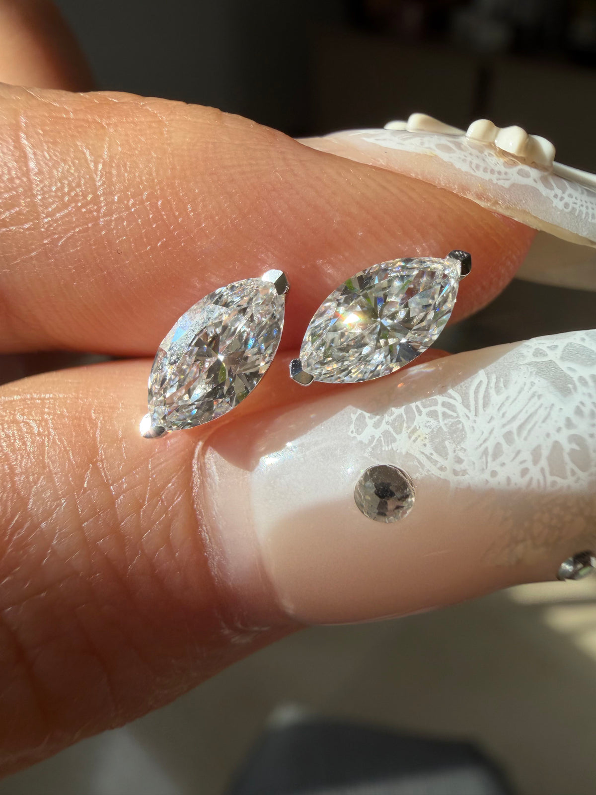 Pirmiana Custom Design 18K White Gold Earrings Stubs for Women Daily Wear 0.7CT Each Marquise Shape Lab Grown Diamond Jewelry