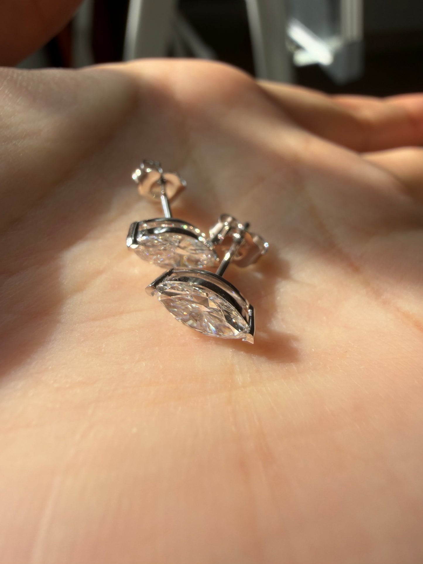 Pirmiana Custom Design 18K White Gold Earrings Stubs for Women Daily Wear 0.7CT Each Marquise Shape Lab Grown Diamond Jewelry