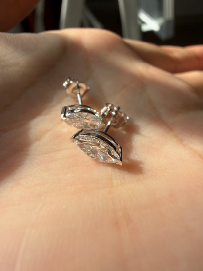 Pirmiana Custom Design 18K White Gold Earrings Stubs for Women Daily Wear 0.7CT Each Marquise Shape Lab Grown Diamond Jewelry