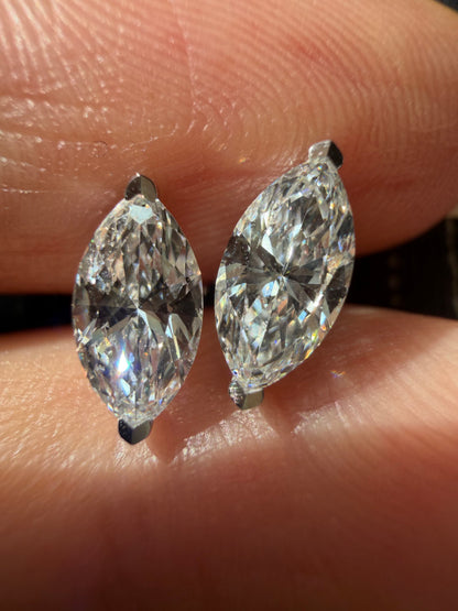 Pirmiana Custom Design 18K White Gold Earrings Stubs for Women Daily Wear 0.7CT Each Marquise Shape Lab Grown Diamond Jewelry