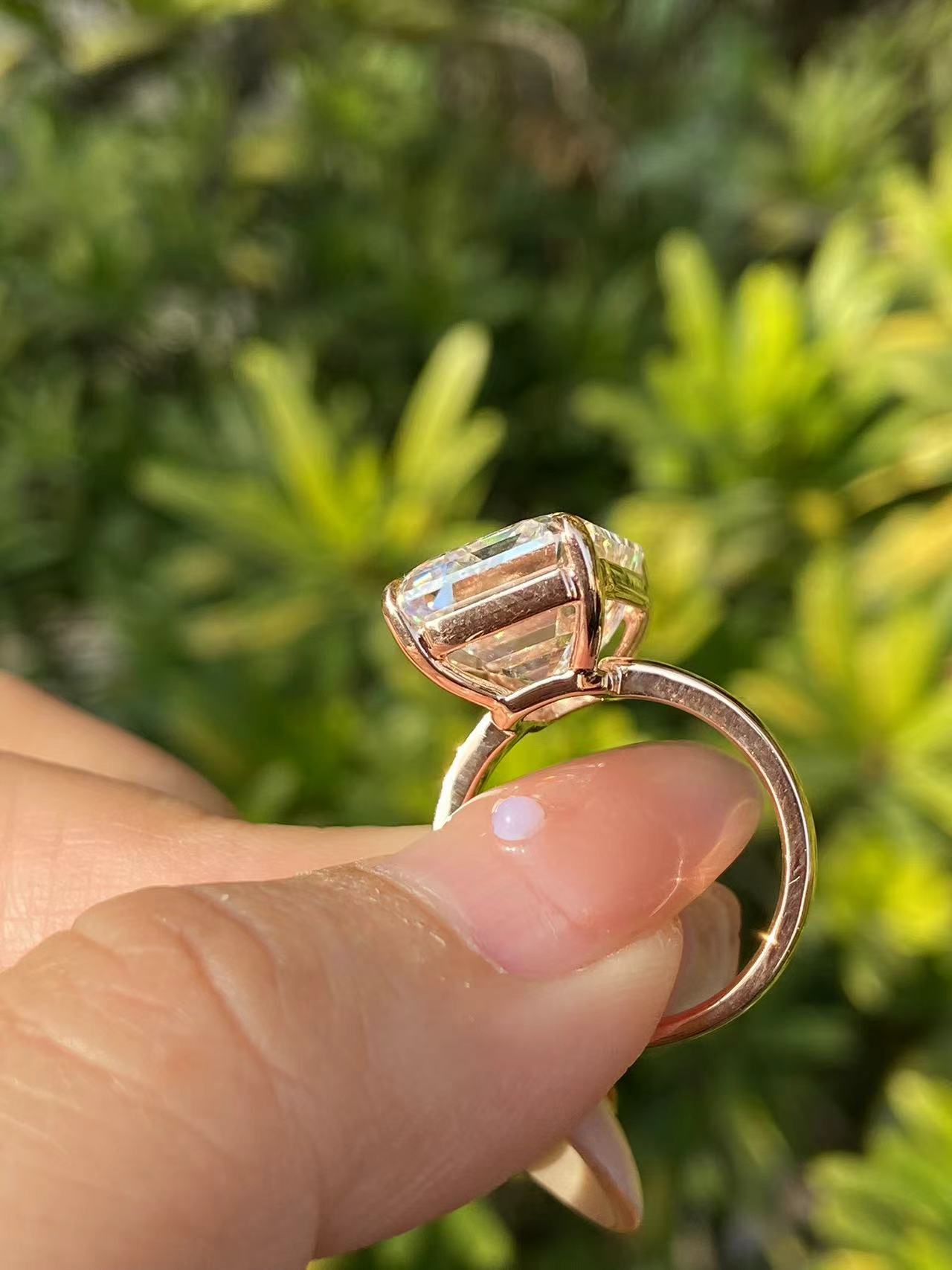 Pirmiana Custom Design 18k Rosa Gold Emerald Shape 12ct E Color Lab Grown Diamond Ring