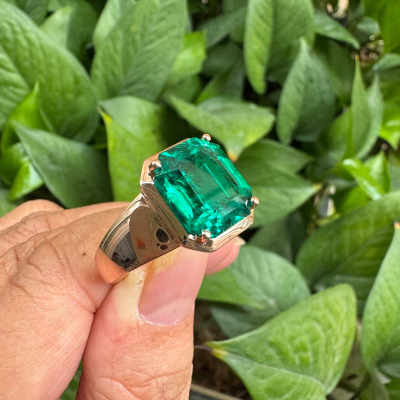 Pirmiana 10K Rose Gold 5.645ct Lab Grown Emerald Men Ring