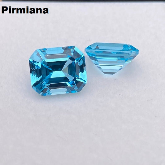 Pirmiana  6.7ct Asscher Cut Lab Grown Aquamarine Sapphire Loose Gemstones for Jewelry Making