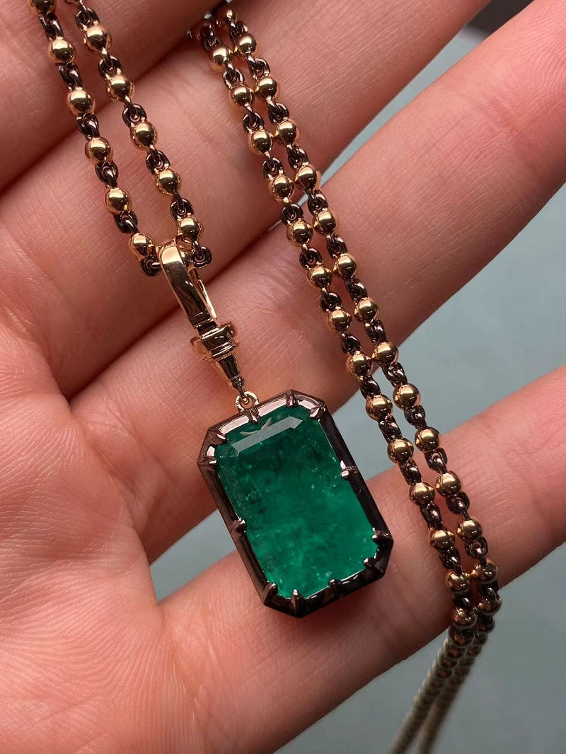 Ruif Luxury 14k Gold With Nice Inclusion 8ct Lab Grown Emerald Pendant Necklace for Women Fine Jwelry Gift