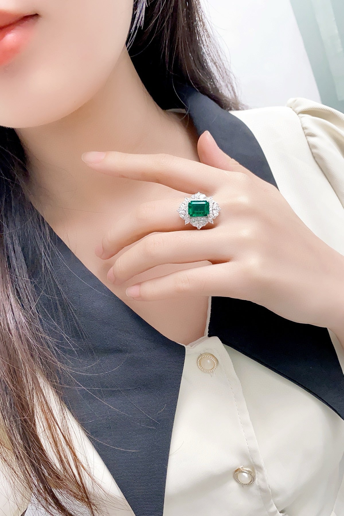 Pirmiana Customized 18k Gold 3.37ct Lab Grown Emerald with 1.541ct Diamond Ring Jewelry Engagement Gift Women