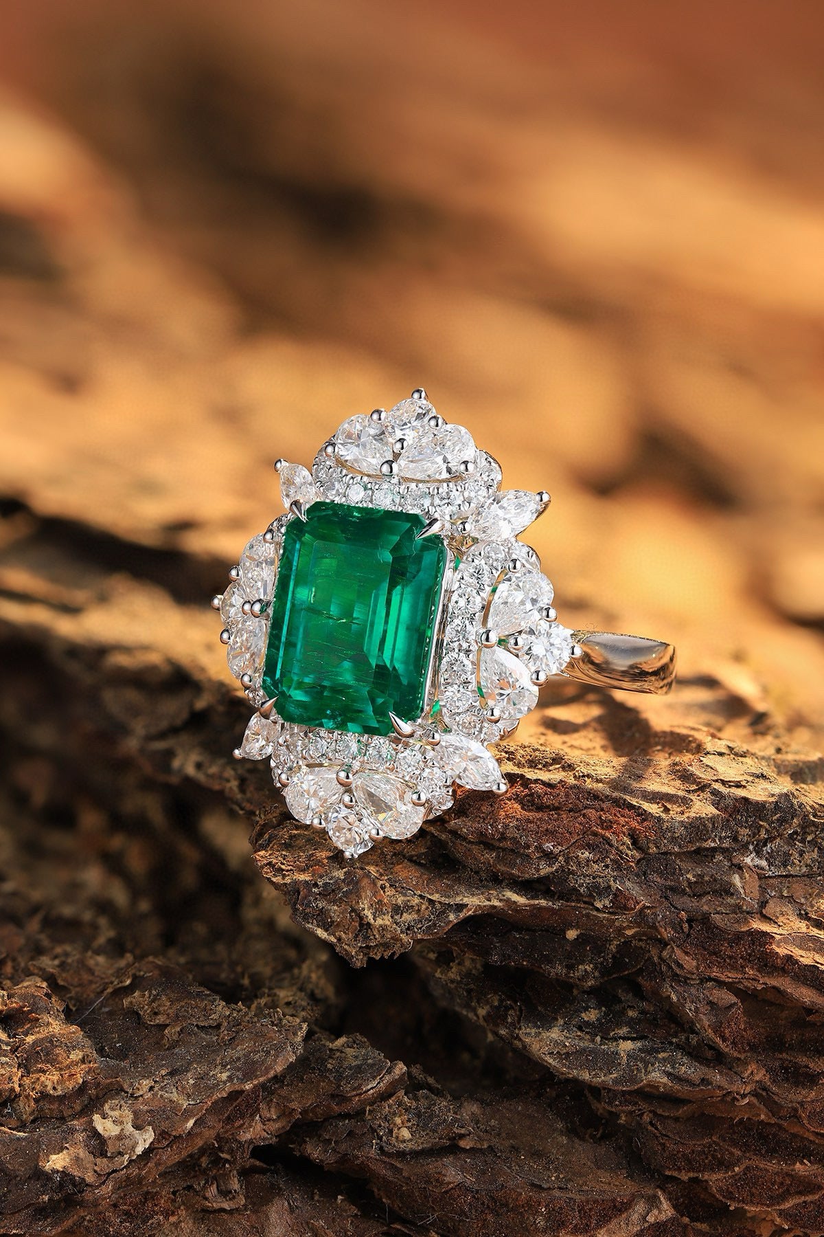 Pirmiana Customized 18k Gold 3.37ct Lab Grown Emerald with 1.541ct Diamond Ring Jewelry Engagement Gift Women