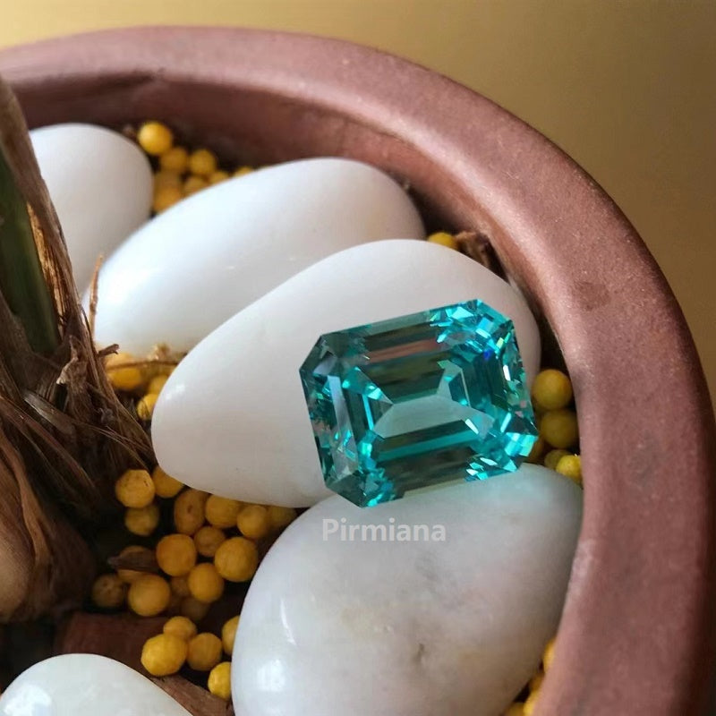 Pirmiana Emerald shape Lab Grown Paraiba Loose Gemstones for Jewelry Making