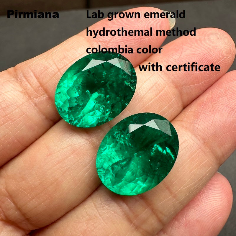Pirmiana 14x18mm 13.8/13.9ct oval shape lab grown emeralds