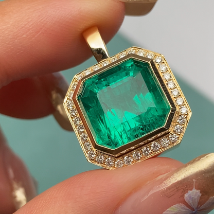Primiana 2025 New Classic Style18K 11.5mm Asscher Shape And Side Stone Lab Diamond Pendant Girlfriend Gift