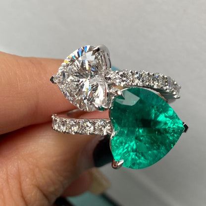 Primiana  2025 Hot Sale Special Design 18K 11×12mm 4.69ct Heart  Shape Rings Lab Emerald And 2.8CT Diamond Girlfriend Gift