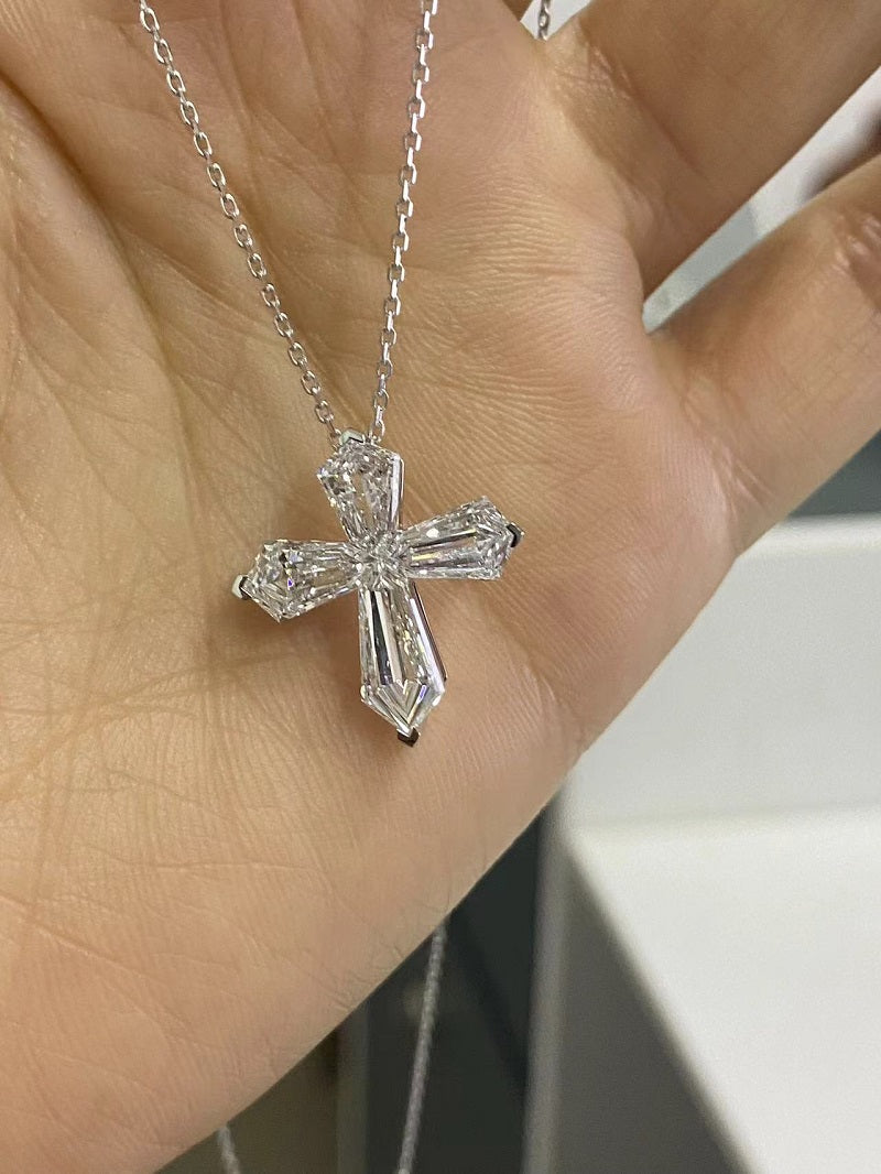 Ruif Customize 18k Gold about 3.5ct Cross Lab Grown Diamond Necklace for Women Chain Choker Female Shiny Jewelry