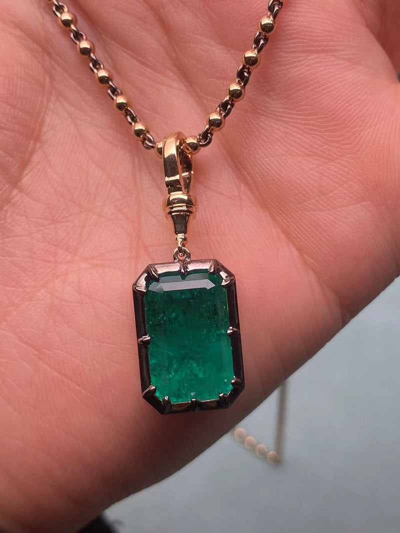 Ruif Luxury 14k Gold With Nice Inclusion 8ct Lab Grown Emerald Pendant Necklace for Women Fine Jwelry Gift