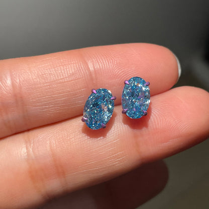 Pirmiana Jewelry Customized titanium Oval Shape 2ct Each Lab Grown Blue Diamond Earrings for Women Party Gift