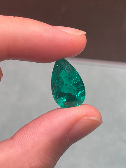 Pirmiana 7.16ct Pear Shape Lab Grown Emerald