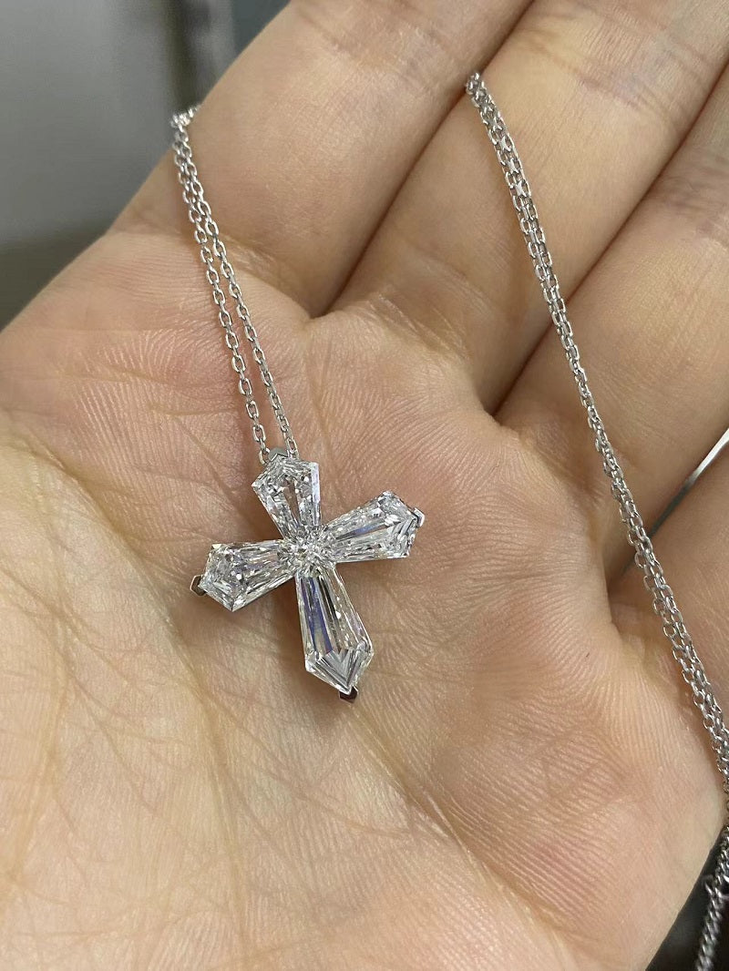 Ruif Customize 18k Gold about 3.5ct Cross Lab Grown Diamond Necklace for Women Chain Choker Female Shiny Jewelry