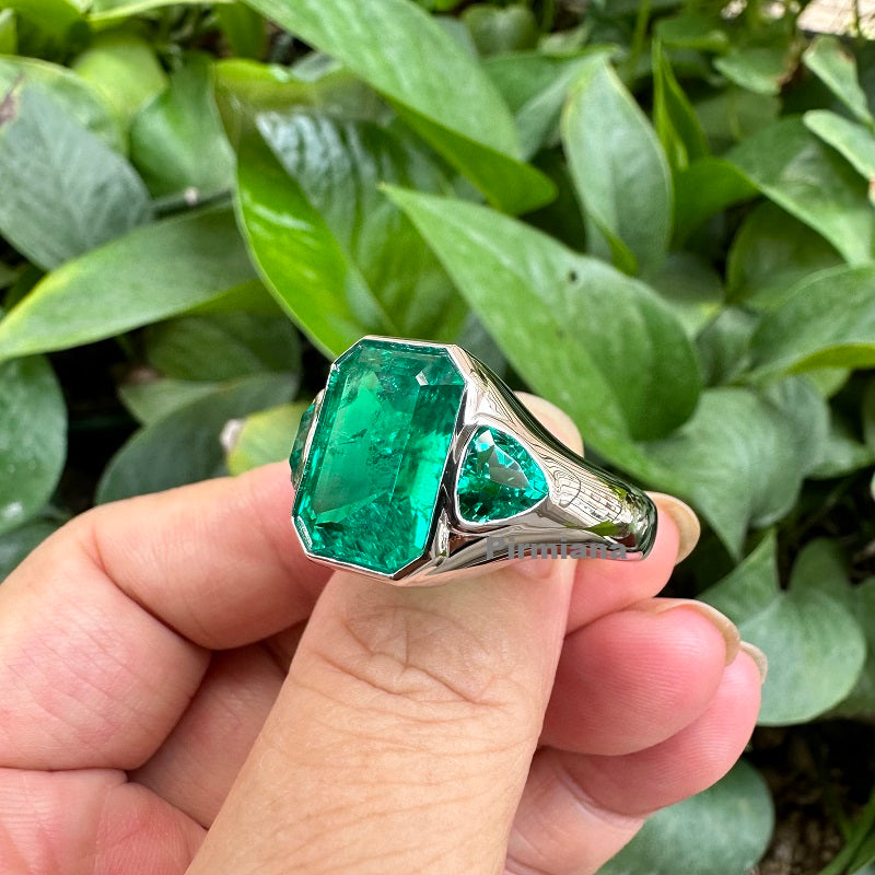 Pirmiana New Design 925 Silver 7.06ct Lab Grown Emerald men ring
