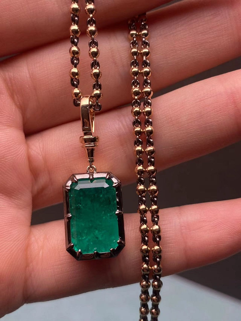 Ruif Luxury 14k Gold With Nice Inclusion 8ct Lab Grown Emerald Pendant Necklace for Women Fine Jwelry Gift