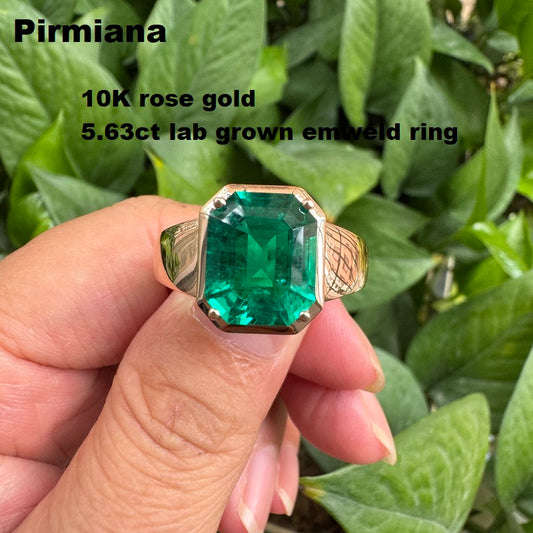 Pirmiana 10K Rose Gold 5.645ct Lab Grown Emerald Men Ring